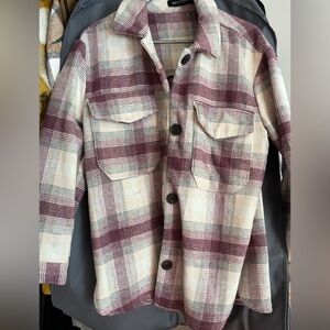 New Look Burgundy and Cream Plaid Shirt